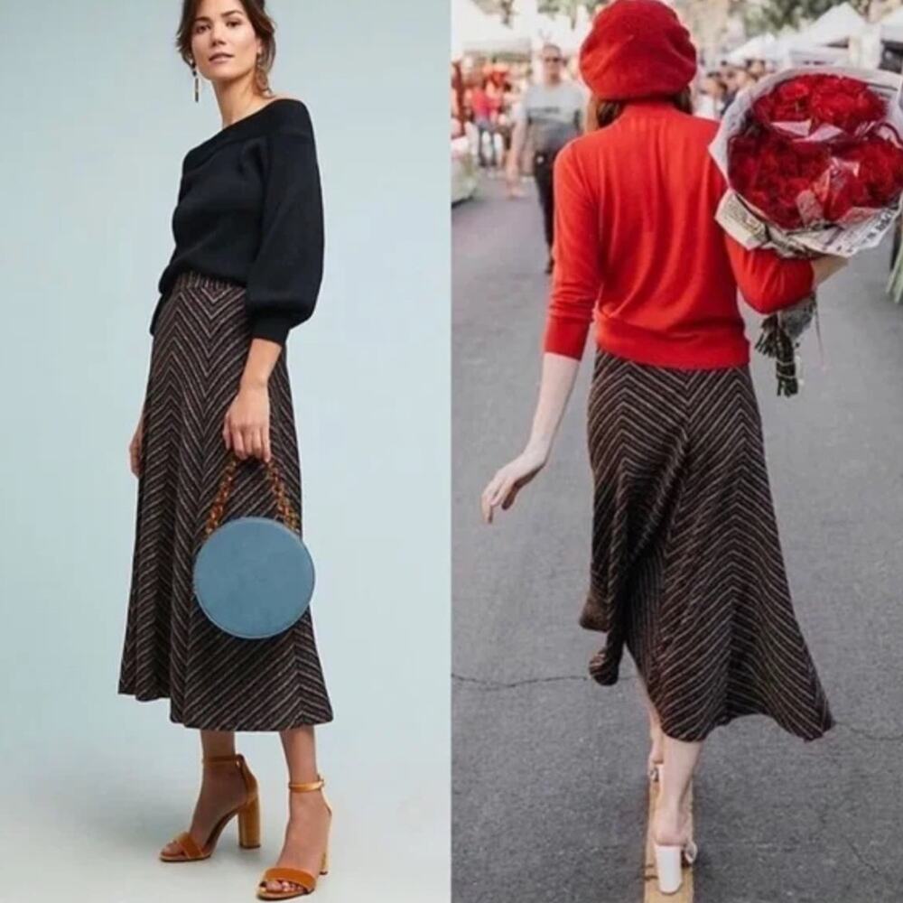 Maeve‎ by Anthropologie Metallic Thread Chevron Striped Skirt Sz XS